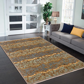 handmade Transitional Kafkaz Chobi Ziegler Blue Gray Hand Knotted RECTANGLE 100% WOOL area rug 9 x 12